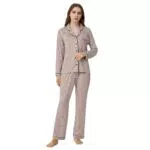 LANBAOSI Damen Schlafanzug Langarm Herzmuster – Weiches Pyjama-Set für erholsamen Schlaf