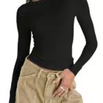 Langarmshirt Damen Rundhals Slim Fit Top T-Shirt Y2K Oberteile Einfarbig Basic Crop Tops Influencer T-Shirt Top Casual Teenager Streetwear