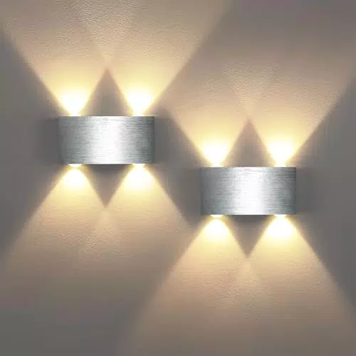 Lightsjoy 2er LED Wandleuchte Innen Modern Wandlampe Silber Up and Down Wandbeleuchtung Aluminium Wandlicht Belechtung Flurlampe Flur für Schlafzimmer Korridor Wohnzimmer Treppe usw Warmweiss