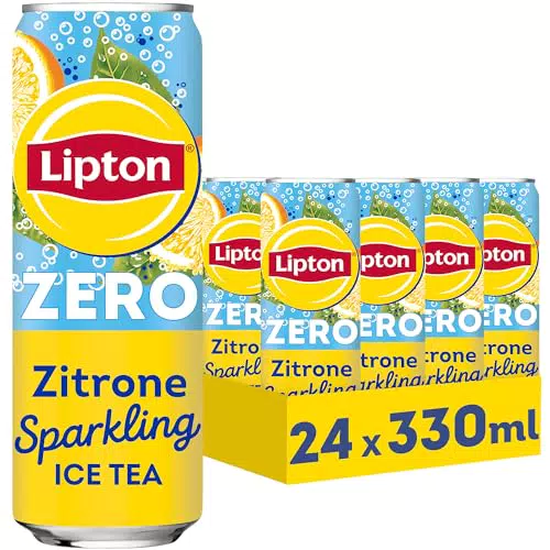 Lipton Ice Tea Sparkling Lemon Zero, Kohlensäurehaltiger Eistee mit Zitronen Geschmack, EINWEG Dosen