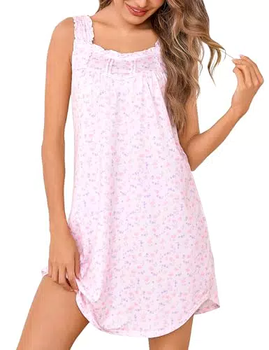 Litherday Nachthemd Damen ärmellos Sommer Schlafshirt Blumenmuster Nachtwäsche