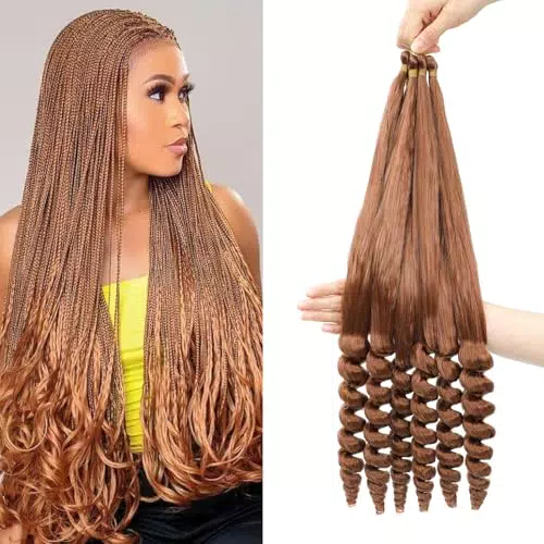 Loose Wave Pre Dehnte lockige Flechthaare 6 Packs Professionelles weiches Yaki-Flechten natürliche Easy Braid Häkeln Haar Französisch Locken Haarmassen für lockige Endbilder
