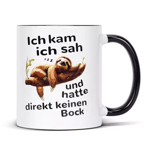 Kaffeetasse mit lustigem Faultier Spruch - Witziges Geschenk für Kollegen