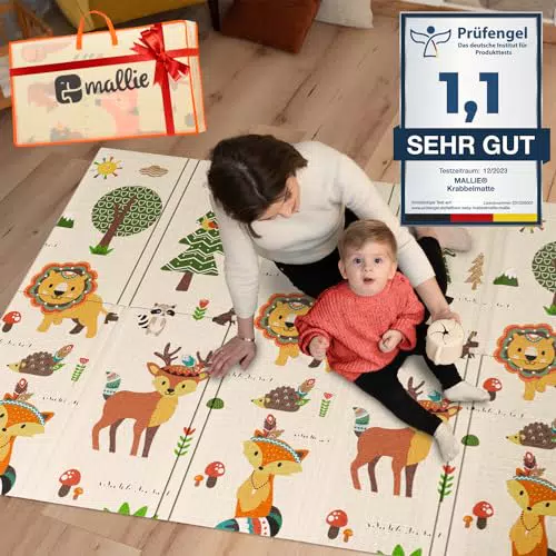 Mallie® Spielmatte Baby Faltbar Schadstofffrei 150x200 CM - Krabbeldecke, Krabbelmatte und Spieldecke für Babys - Schaumstoffmatte für Kinder