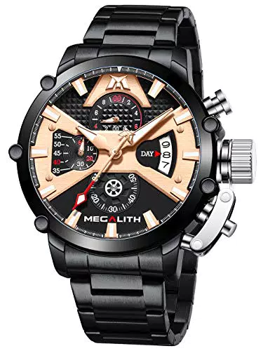 MEGALITH Herrenuhr Chronograph Edelstahl Analog Wasserdicht mit Kalender