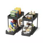 Meltrck Spülschrank Organizer - Ausziehbares Regal mit 16 Haken für Waschbecken