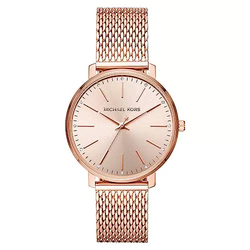 Michael Kors Damenuhr Pyper, Dreizeiger Uhrwerk, 38mm Gold Edelstahlgehäuse mit Edelstahlarmband