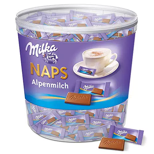 Milka Naps Alpenmilch - Zartschmelzende Mini-Schokoladentäfelchen in Dose