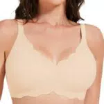MOEOZLLO Petal Seamless Minimiser BH Damen Ohne Bügel V-Ausschnitt Bralette Damen BHS Ultra Comfort Schlaf BH Mit ZusäTzlicher BH-VerläNgerung（Beige