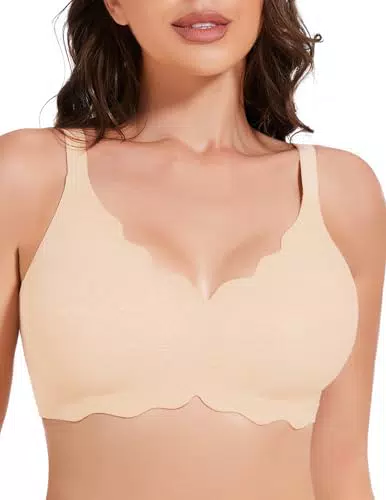MOEOZLLO Petal Seamless Minimiser BH Damen Ohne Bügel V-Ausschnitt Bralette Damen BHS Ultra Comfort Schlaf BH Mit ZusäTzlicher BH-VerläNgerung（Beige