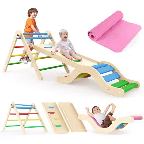 Montessori Klettergerüst mit Rutsche, Bogen & Matte für Kinder (1-3 Jahre)