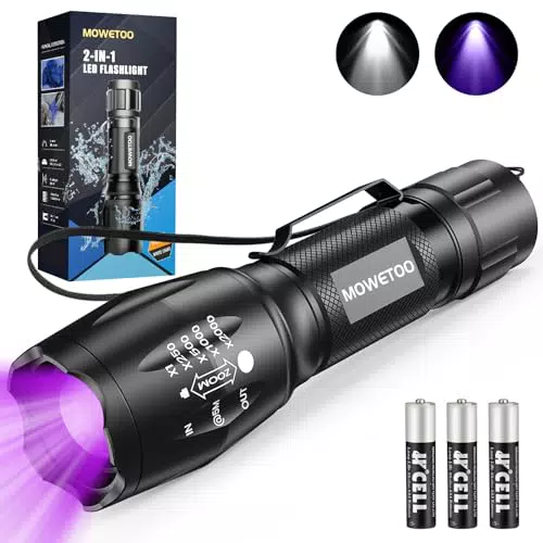 MOWETOO UV Lampe 2 in 1, 395nm Schwarzlicht Detektor für Banknoten und Urin