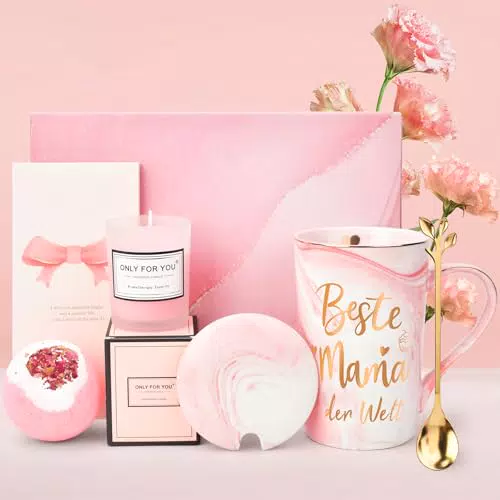 Muttertagsgeschenk für Mama, Personalisiert 330ml Tasse+Kerzen Geschenkset Muttertagsgeschenke Geschenke für Frauen Oma