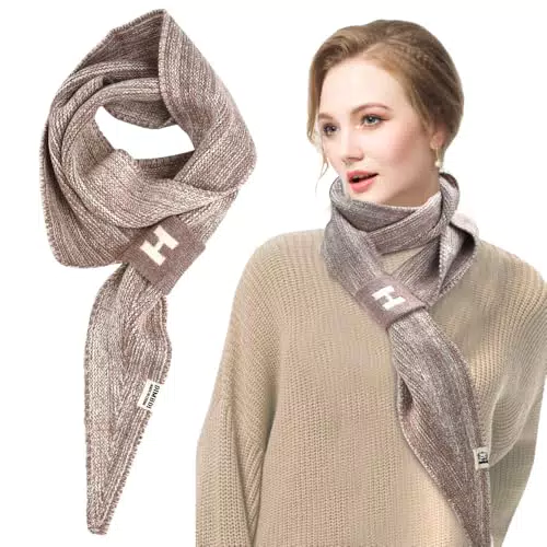 NAROSEBE Mode Gestrickte Schal Damen Winter Strickschal Warme Schal Kragen Schmaler Lange Halstuch Buchstaben Schal Flauschig Gestrickt Umschlagtuch mit Schlaufe Khaki Winterschal für Frauen