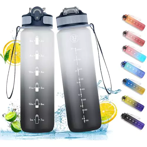 NAVTUE Sport-Wasserflasche mit Strohhalm und Zeitmarkierungen, BPA-frei