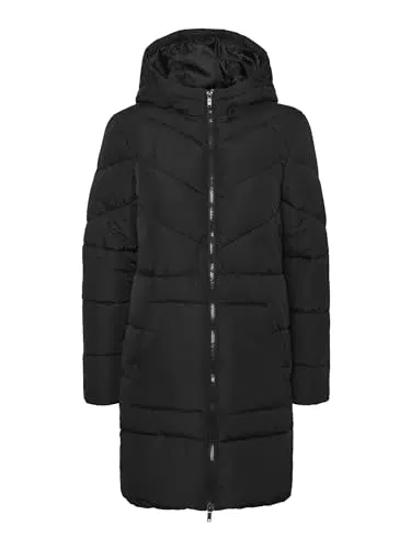 Noisy May Damen Lange Puffer Jacke, Warmer Stepp Wintermantel mit Kapuze