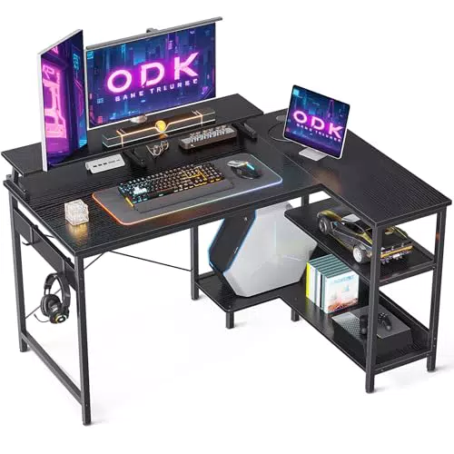 ODK Eckschreibtisch mit Regal und Monitorständer für Homeoffice und Gaming