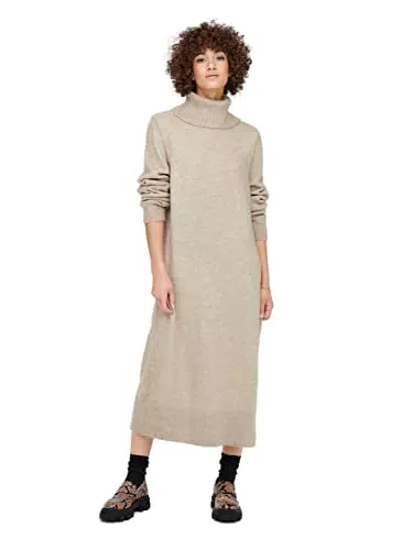 ONLY Langes Strickkleid Langarm Midi Pullover mit Rollkragen und Schlitz