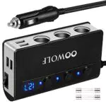 OOWOLF Zigarettenanzünder Verteiler QC 3.0 180W für Auto mit 3 DC und 4 USB Anschluss