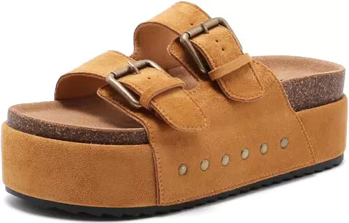 Schöne Pantoletten Damen mit Kork-Fußbett und verstellbarem Riemen