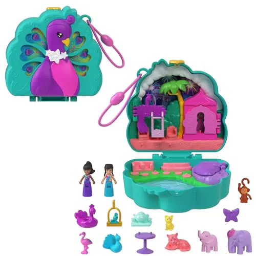 Polly Pocket Peacock Garden Spielset mit Puppen und Tierzubehör
