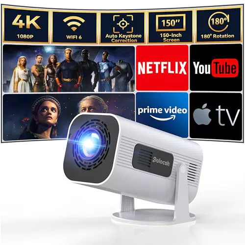 Polocsh Mini Beamer 4K, Full HD Projektor mit Android 11, WLAN 6 und BT 5.2