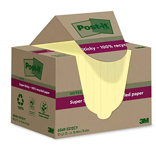 Post-it Super Sticky Haftnotizen aus 100 % Recyclingpapier, 76 mm x 76 mm