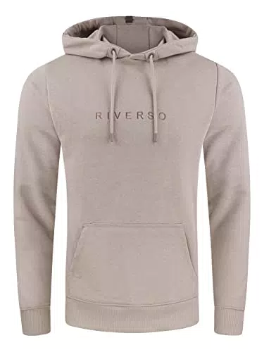 riverso Herren Kapuzenpullover RIVErik Hoodie Sweatshirt Pullover Logo Kapuze Kängurutaschen Regular Einfarbig Baumwolle Beige 4XL