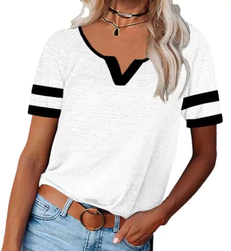 Saodimallsu Damen V-Ausschnitt T-Shirt Basic Sommer Casual Sportshirt
