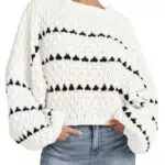 Saodimallsu Damen Oversize Pullover Herbst Elegant mit Puffärmeln und Rundhals