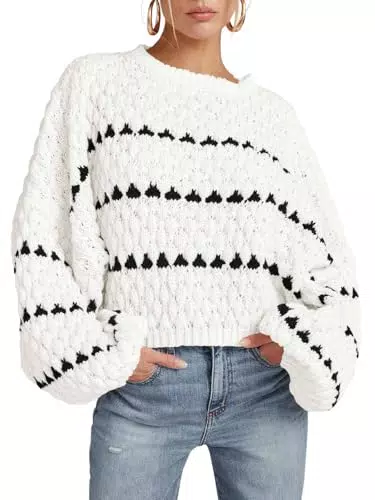 Saodimallsu Damen Oversize Pullover Herbst Elegant mit Puffärmeln und Rundhals