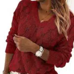Saodimallsu Damen Strickpullover V-Ausschnitt Regular Fit Eleganter Pullover