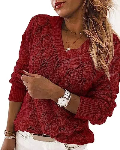 Saodimallsu Damen Strickpullover V-Ausschnitt Regular Fit Eleganter Pullover