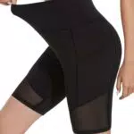 SIMIYA Radlerhose Damen Kurze Sporthose Leggings High Waist Mesh Gespleißtes Bein Sportshorts Doppelte Taschen für Yoga Gym（Schwarz-Mesh Gespleißtes，XL）