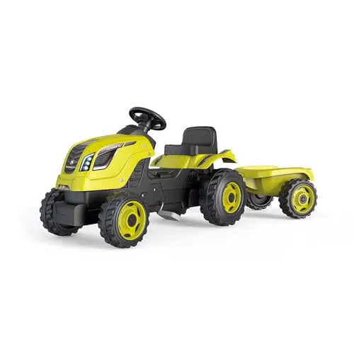 Smoby - Traktor Farmer XL Grün + Anhänger - Trettraktor für Kinder - Verstellbarer Sitz - Lenkrad mit Hupe - Motorhaube zum Aufklappen
