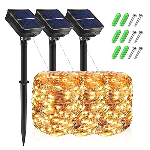 Solar Lichterkette IP65 – 300 warmweiße LEDs für Garten, Balkon, Hochzeit und Party