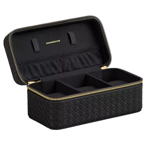 SONGMICS Uhrenbox für 3 Uhren, PU Flechtoptik, Modell JWB017B01