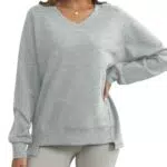 Tanou V-Ausschnitt Damen Oberteil Oversize Y2k Langarmshirt Lockeres Seitlicher Reißverschluss Sweatshirt Pullover Grau S Größe 34-36