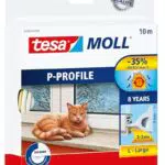 tesamoll P-Profil Gummidichtung - Selbstklebende Dichtung zum Isolieren von Spalten an Fenstern und Türen - Weiß - 6 m x 9 mm x 5