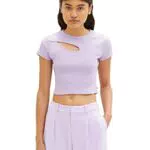 TOM TAILOR Denim Damen 1035394 T-Shirt mit Cut-Out, 31042-Lilac Vibe