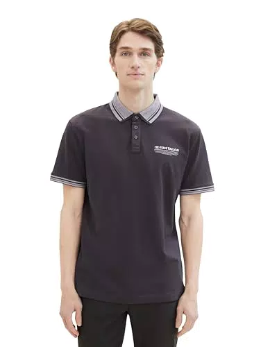 TOM TAILOR Herren Basic Piqué Poloshirt mit Logo-Print