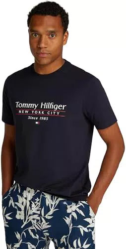 Tommy Hilfiger Herren T-Shirt Kurzarm Center Stack Tee mit Rundhalsausschnitt