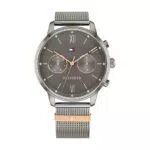 Tommy Hilfiger Multi Zifferblatt Quarz Uhr für Damen mit Graues Edelstahl-Mesh-Gliederarmband - 1782304