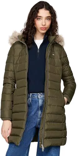 Tommy Jeans Damen Daunenmantel Essential Hooded Down Coat mit Kunstpelz