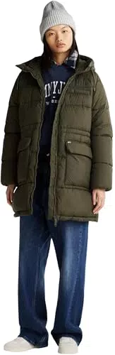 Tommy Jeans Damen Puffer Daunenmantel Midi mit Kapuze