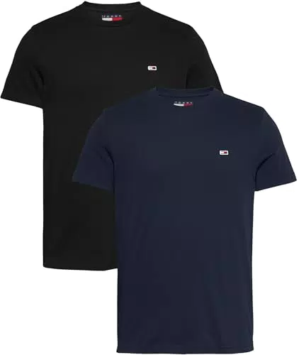 Tommy Jeans Herren 2er Pack T-Shirts Kurzarm Jersey aus Baumwolle