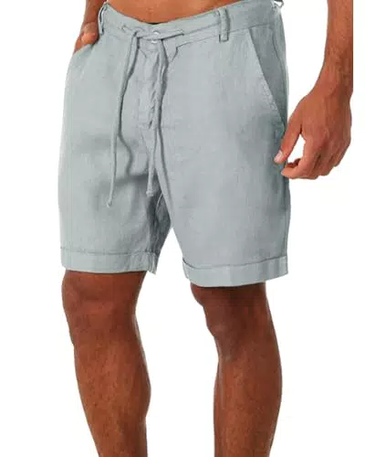 Tongmingyun Shorts Herren Sommer Kurze Hosen Leinen Sommershorts mit Taschen Lässigen Bermuda Leinenhose Einfarbige Freizeithose Lockere Strand Kurz Hose Herrenshorts Schwarz