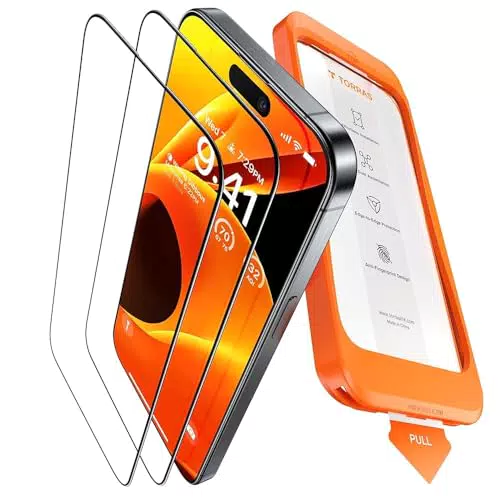 TORRAS Panzerglas für iPhone 16 Pro Max - 9H+ Schutzfolie mit Auto-Installation