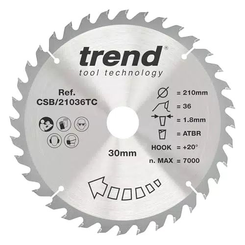 Trend Holz Akku Kreissägeblatt 210mm, 36 Zähne, HW, 1,8mm Schnittbreite