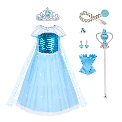 URAQT Elsa Kostüm für Kinder – Prinzessin Kleid für Halloween und Karneval